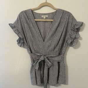 Black and White Deep V Blouse